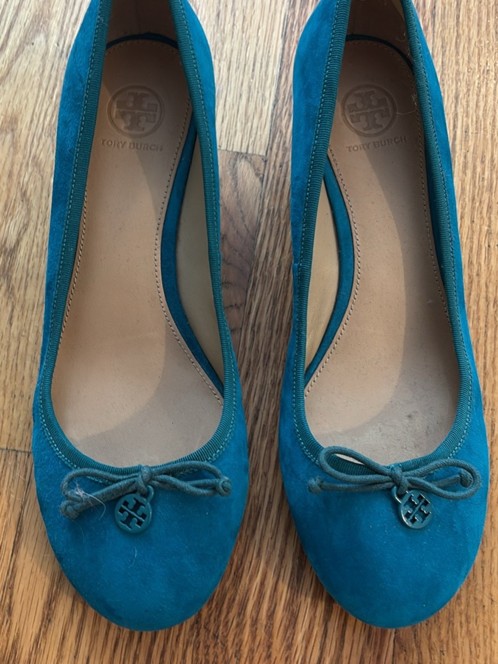 Women’s Tory Burch Teal Suede Wedge Ballet Pump - Picture 2 of 5